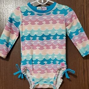 Ruffle Butts Mermaid Long Sleeve Rash Guard One Piece Swimsuit 12-18 Months